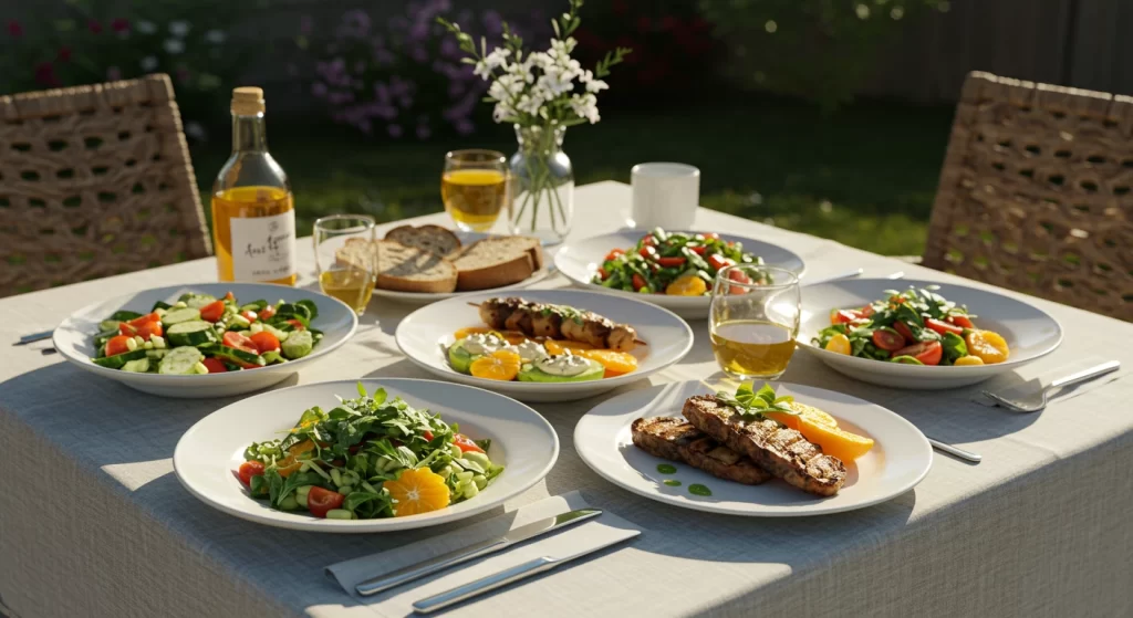 Mesa com jantares leves de receitas para emagrecer