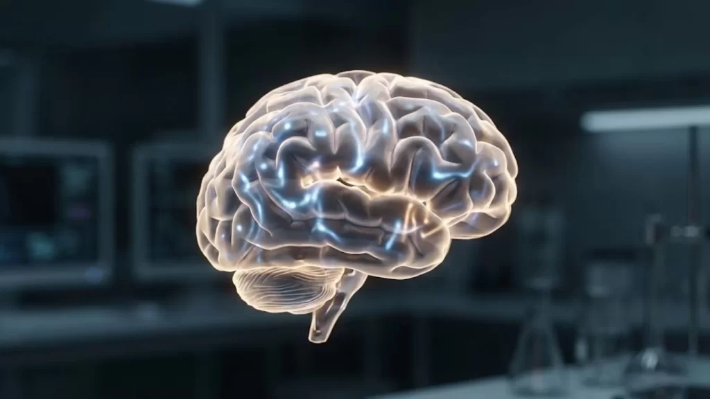 Ilustração conceitual de um cérebro humano em atividade restauradora durante o ciclo do sono.