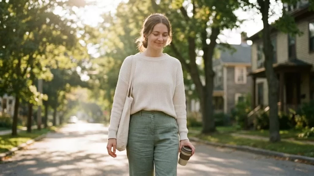 mulher caminhando em parque pela manhã como hábito para reduzir a ansiedade