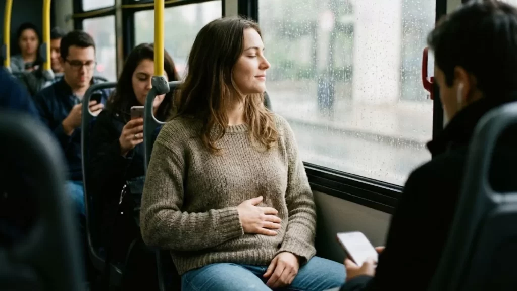 pessoa praticando técnica de respiração para controlar ansiedade em situação do cotidiano